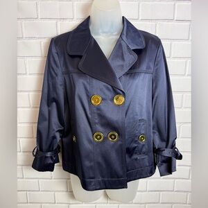 Josephine Chaus Navy Blue Satin Double-Breasted Jacket women’s Size 6